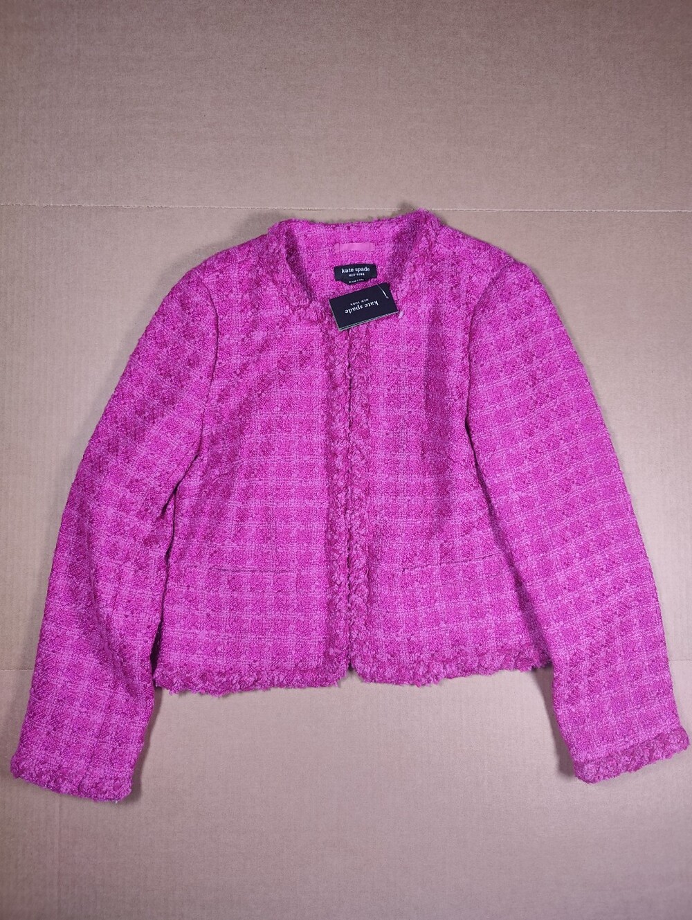NWT Kate Spade Cadillac Tweed Wool Blend Pink Check Jacket Size 8 Retail 498$
